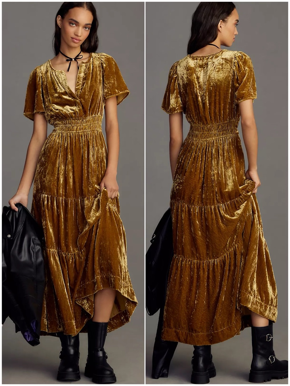 Anthropologie Mustard The Somerset Maxi Dress: Velvet Edition Size Large Whimsy